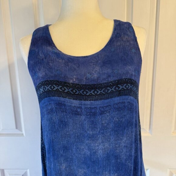 Chico's 90s Sleeveless Maxi Dress Artsy Boho Lagenlook Pockets Blue One Size - Picture 2 of 16